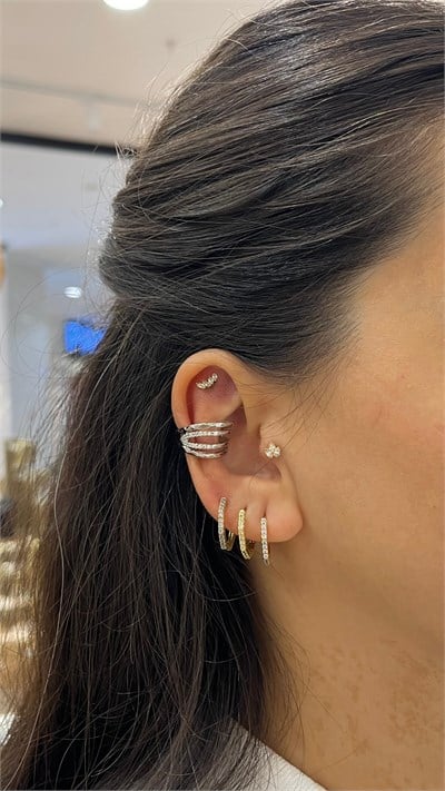 Taşlı Sıralı Silver Kıkırdak Küpe
