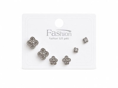 Taşlı Yonca Silver Altılı Küpe