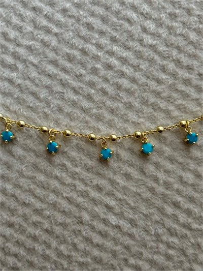 Beş Turkuaz Taşlı Gold Halhal