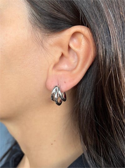 Üç Sıra Mini Halkalar Silver Küpe