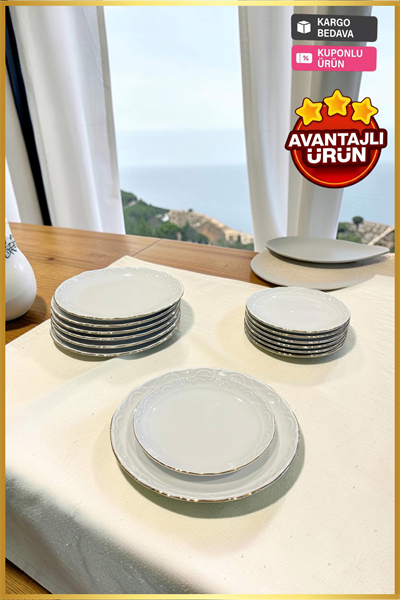Porland Porselen Altın Yaldız 12 Parça 6 Kişilik Kahvaltı ve İkram Takımı
