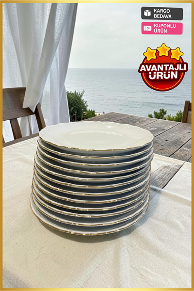 Porland Porselen Altın Yaldız 19 cm Pasta Tabağı 12 Adet