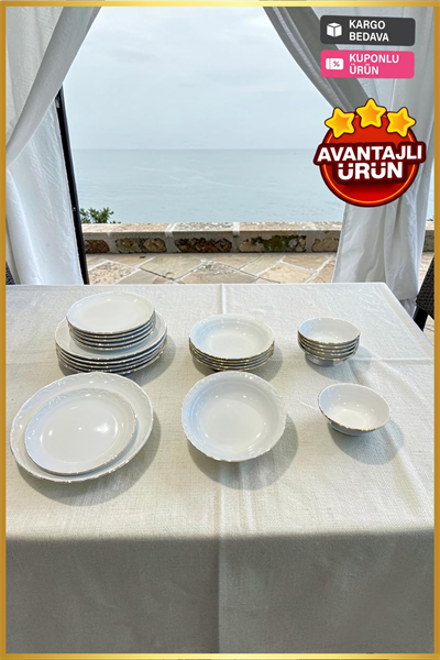 Porland Porselen Altın Yaldız 24 Parça  6 Kişilik Yemek Takımı