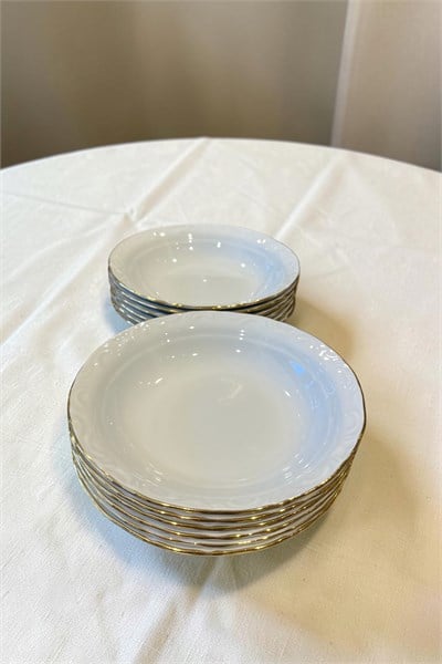 Porland Porselen Altın Yaldız Çukur Yemek Tabağı 20 cm 12 Adet