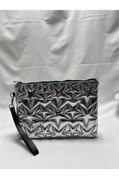 Gümüş renkli clutch kadın el çantası