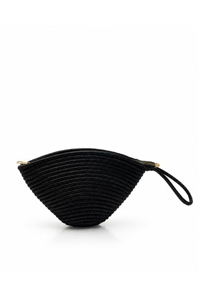 Siyah küçük hasır clutch kadın çantası
