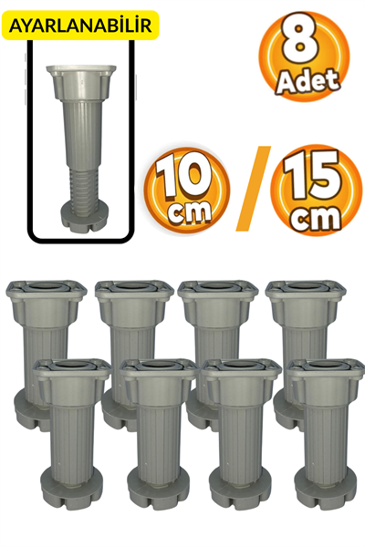 10-15cm Ayarlı Mobilya Ayağı | Baza, Mutfak Banyo Dolabı, Koltuk/Kanepe Yüksek Ayak - 8 ADET