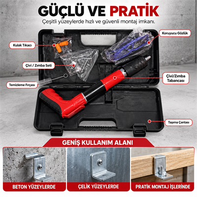 Barutlu Çivi Tabancası Mekanik Çivi Zımba Tabancası Beton Çelik Çivi Tabancası Çantalı Koruma Gözlüklü
