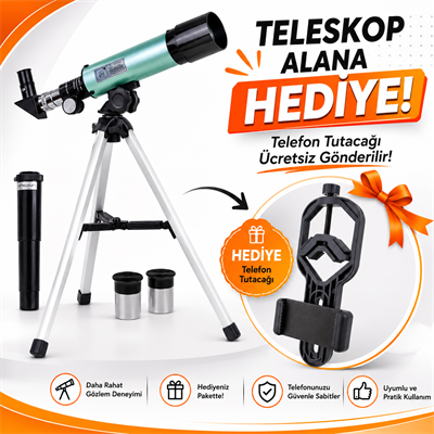 F36050 Astronomi Gözlem Başlangıç Teleskopu Telefon Tutacağı HEDİYE'li