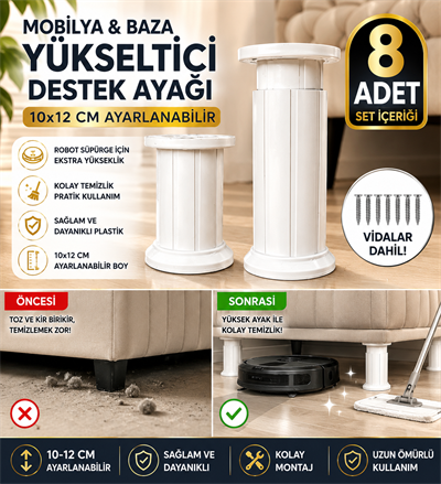 Plastik Baza Koltuk Kanepe Robot Süpürge İçin Yatak Ayağı 10x12 cm - 8 ADET