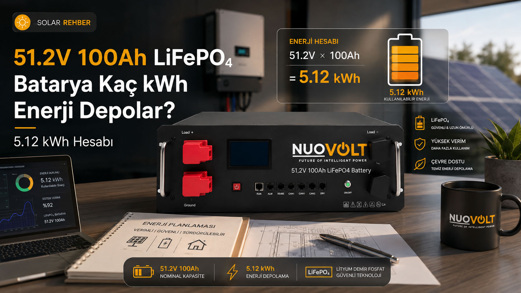 51.2V 100Ah LiFePO₄ Batarya Kaç kWh Enerji Depolar? 5.12 kWh Hesabı