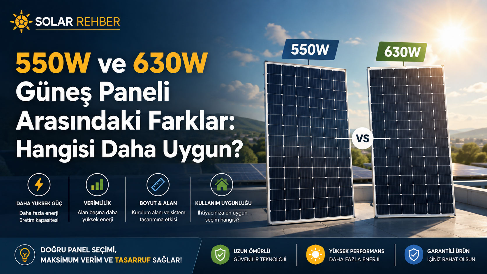 550W ve 630W Güneş Paneli Arasındaki Farklar: Hangisi Daha Uygun?
