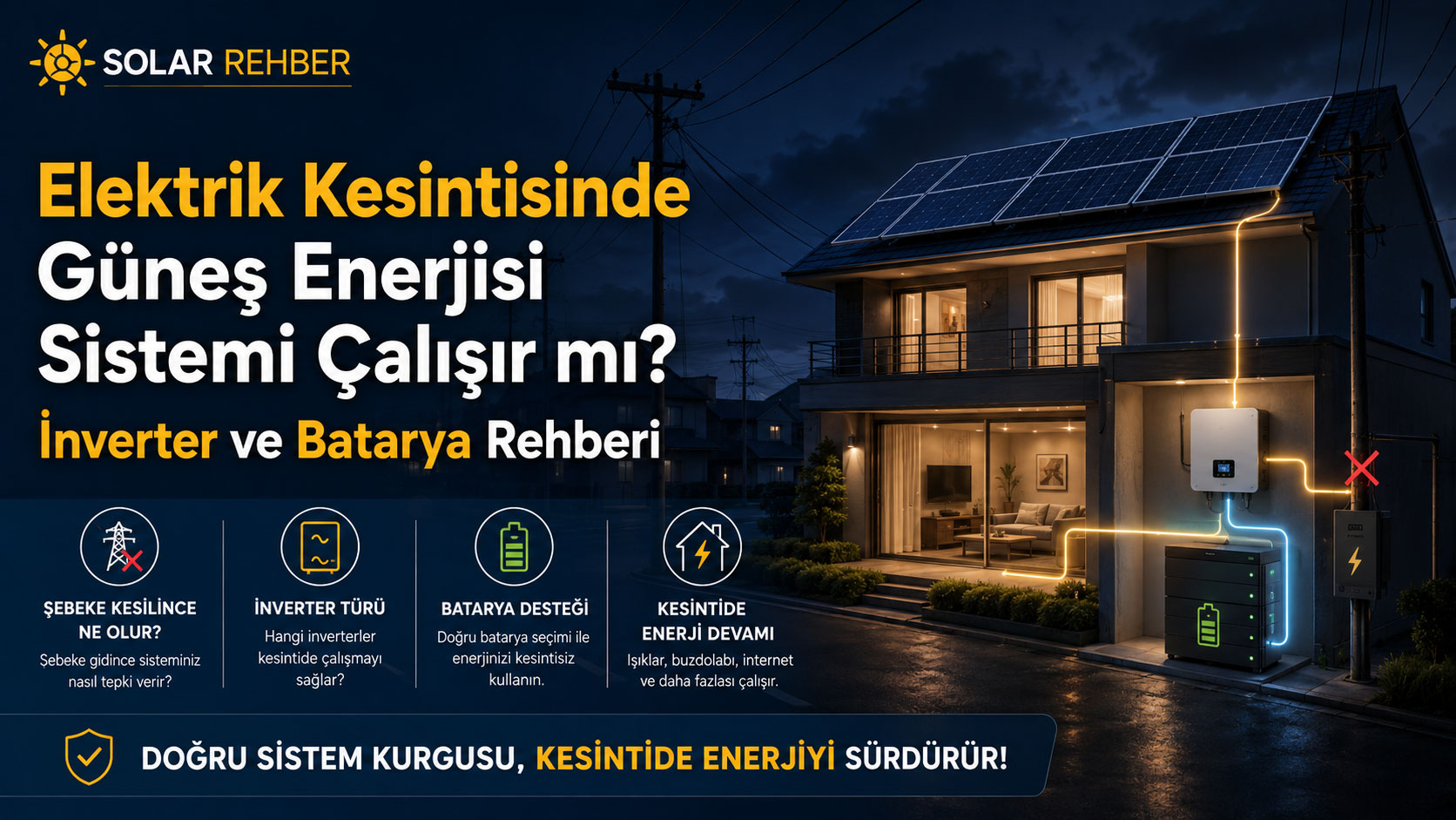 Elektrik Kesintisinde Güneş Enerjisi Sistemi Çalışır mı? İnverter ve Batarya Rehberi
