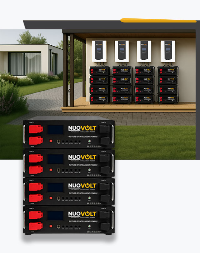 NUOVOLT 51.2V 100Ah bataryaların duvar tipi inverterlerle modüler kurulum örneği