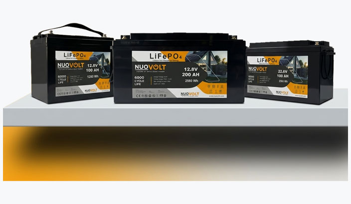 NUOVOLT 12.8V 100Ah, 12.8V 200Ah ve 25.6V 100Ah LiFePO4 akü grubu