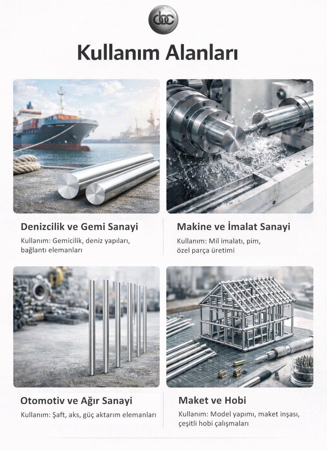 Krom Mil | 1 Metre Boylarda | Paslanmaz Çelik Çubuk Seti 