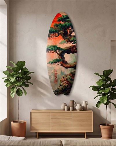 Bonsai Surfboard Dekoratif Pleksi Duvar Tablosu