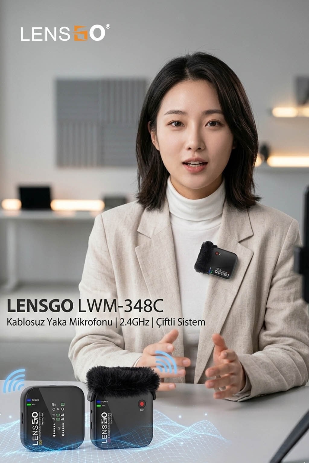 LENSGO Lensgo 348C 2.4 Ghz Kablosuz Yaka Mikrofonu Görsel 3