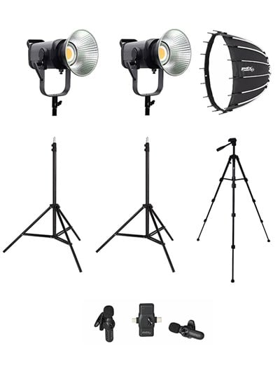 COBAC 300 Stüdyo Işığı (2) + 3 Mt Işık Ayağı (2) + 307 Tripod + V6 Mikrofon Işık Seti