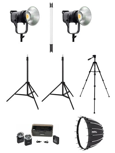 COBAC 300 Stüdyo Işığı (2) + 3 Mt Işık Ayağı (2) + 307 Tripod + SL90 Softbox (2) + HDL60 Işık + M29 Mikrofon Işık Seti
