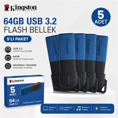 Kingston DTXM 64GB USB 3.2 Gen.1 DataTraveler Exodia M Flash Bellek (5'li Paket)