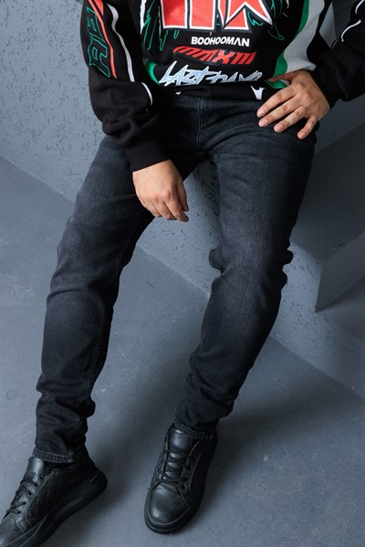 FERMUAR DETAYLI SİYAH SLİM FİT JEAN