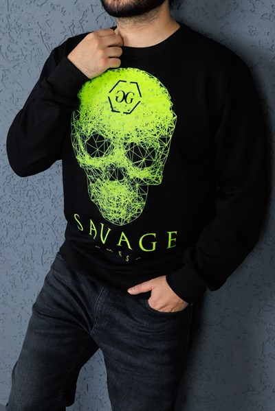 PREMİUM SERİ KURU KAFA DESENLİ YEŞİL SWEAT