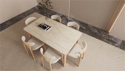 Bohem Traverten Yemek Masası 120x80 cm Açılır-Kapanır