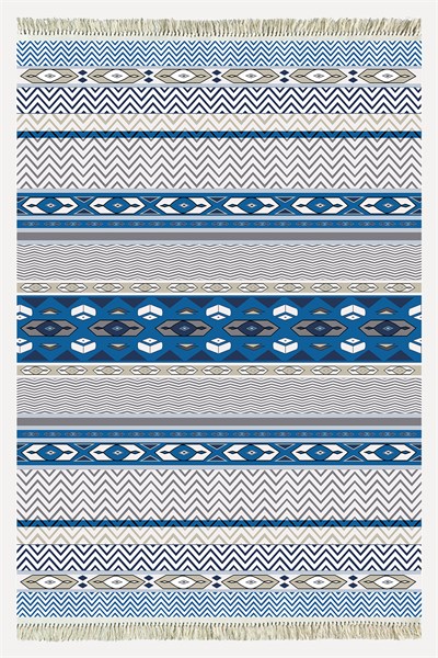 Cotton Kilim 78 Mavi ve beyaz Tonlarında Etnik Bohem Stil Pamuk Taban