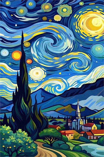 van gogh yıldızlı geceler Pastel Tonlarında Dokuma Taban Salon Halısı Çocuk Halısı  Mars 259