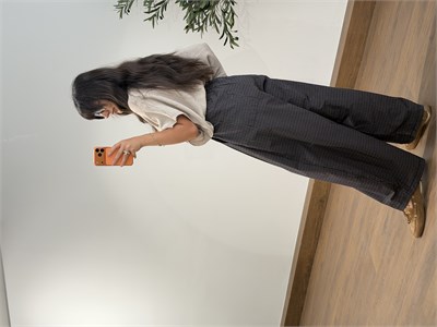Ekose Kemerli Oversize Pantolon Kahve