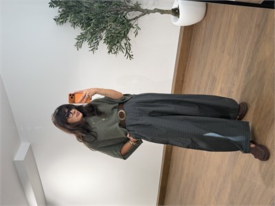 Ekose Oversize Kemerli Pantalon Haki