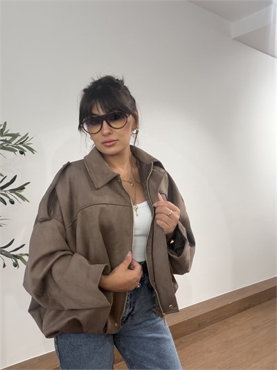 Süet Bomber Ceket Vizon