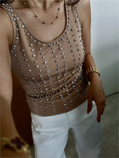 Taş İşlemeli Atlet - Nude