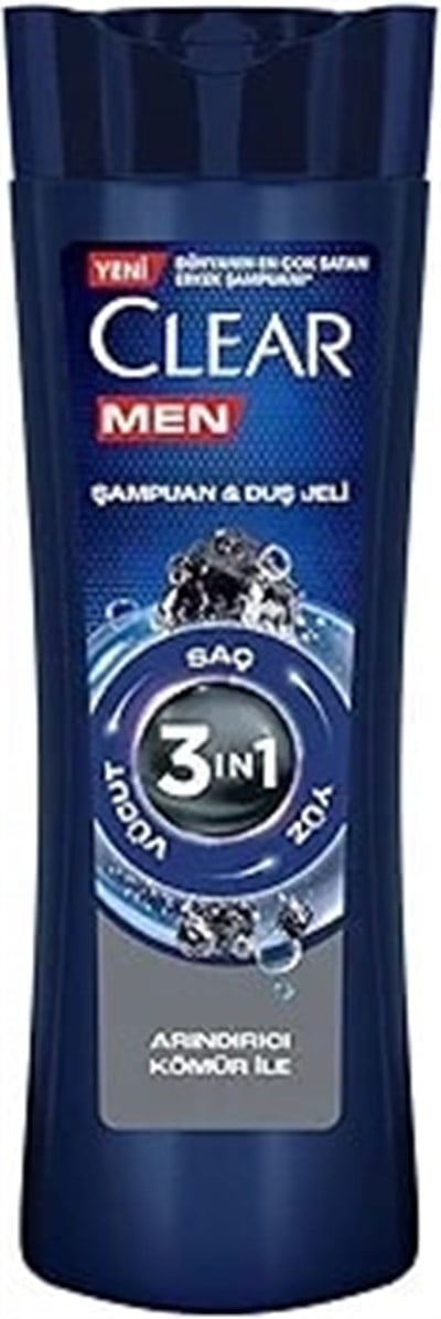 Clear Men 3 in 1 Şampuan & Duş Jeli Arındırıcı Kömür 350 ml