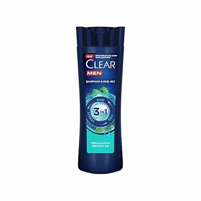 Clear Men 3 in 1 Şampuan & Duş Jeli Ferahlatıcı Mentol Saç Yüz Vücut İçin 350 ml