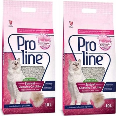 Proline 2x10 lt Bebek Pudralı Bentonit İnce Taneli Topaklanan Doğal Kedi Kumu