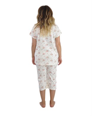 Kadın Büyük Beden Pijama Takımı Beyaz Renkli Dantelli Düğmeli