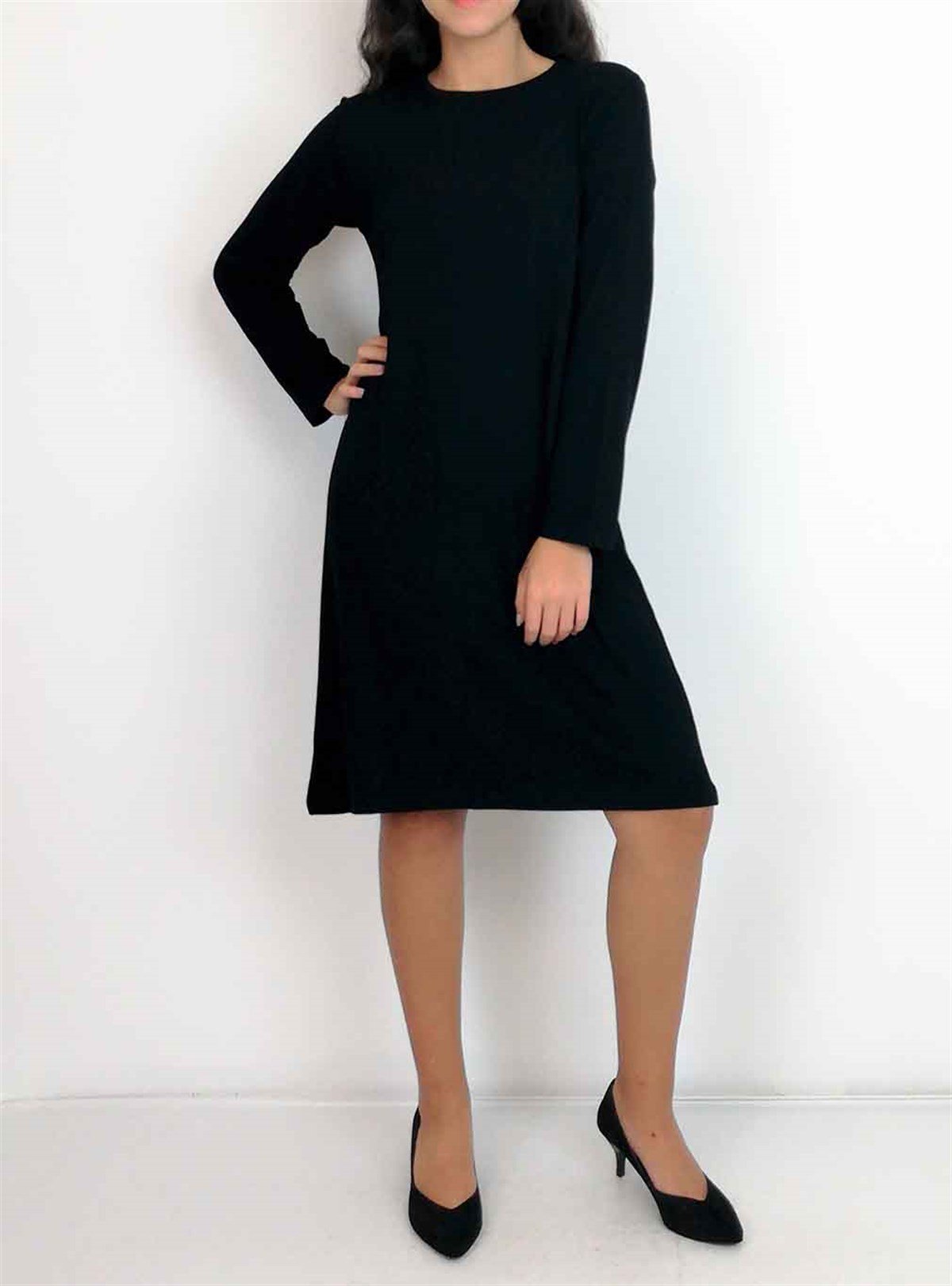 Kadın Uzun Kollu Siyah Günlük Elbise