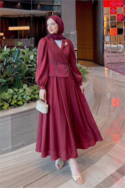 Anvelop Yaka Abiye Elbise - BORDO