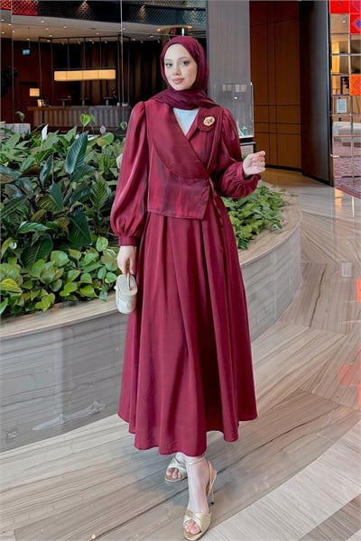 Anvelop Yaka Abiye Elbise - BORDO