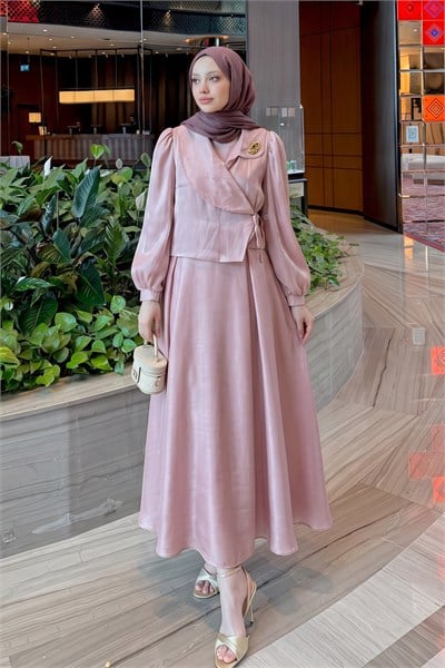 Anvelop Yaka Abiye Elbise - PUDRA