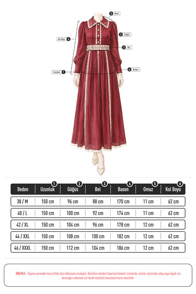 Dantel Detaylı Elbise - BORDO