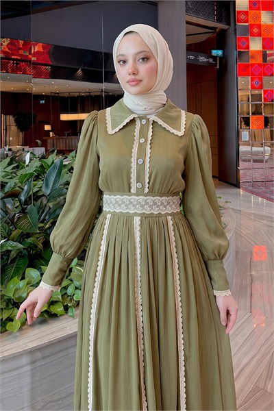 Dantel Detaylı Elbise - HAKİ