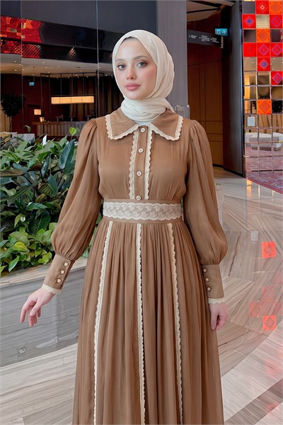 Dantel Detaylı Elbise - TABA