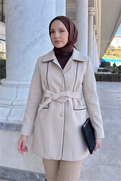 Dikey Cepli Kaşe Kaban - AÇIK BEJ