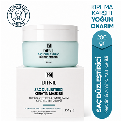 Saç Düzleştirici Keratin Maskesi | Pürüzsüzleştirici ve Onarıcı Saç Bakım Maskesi 200 gr | Keratin ve Nem Desteği