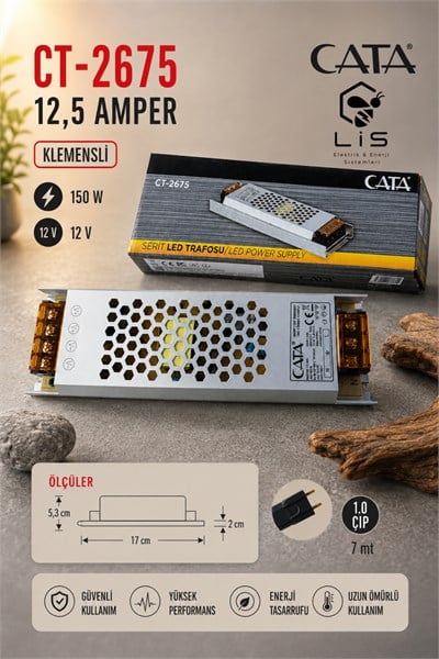 CT-2675 12,5 Amper 150W Ultra Slim Şerit Led Trafosu Klemensli