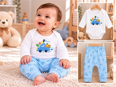 ARABA BASKILI ÇITÇIT BADİLİ ERKEK BEBEK TAKIMI