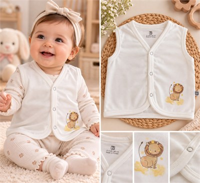 ASLAN BASKILI BEBEK YELEĞİ – %100 PAMUK PENYE